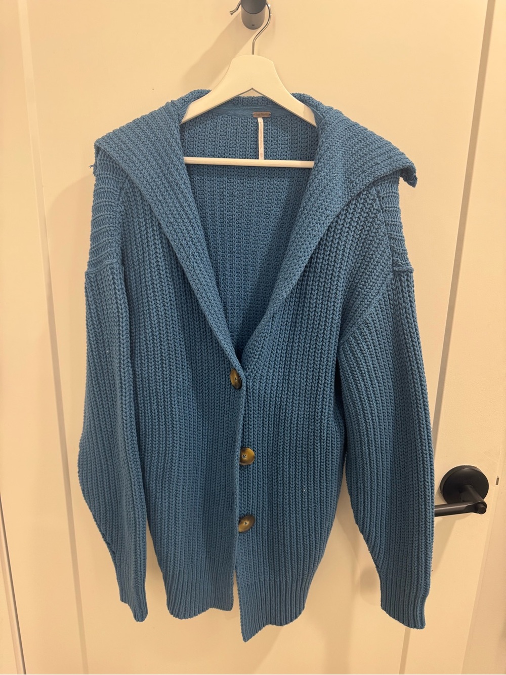 Free People Blue Chunky Hooded Cardigan